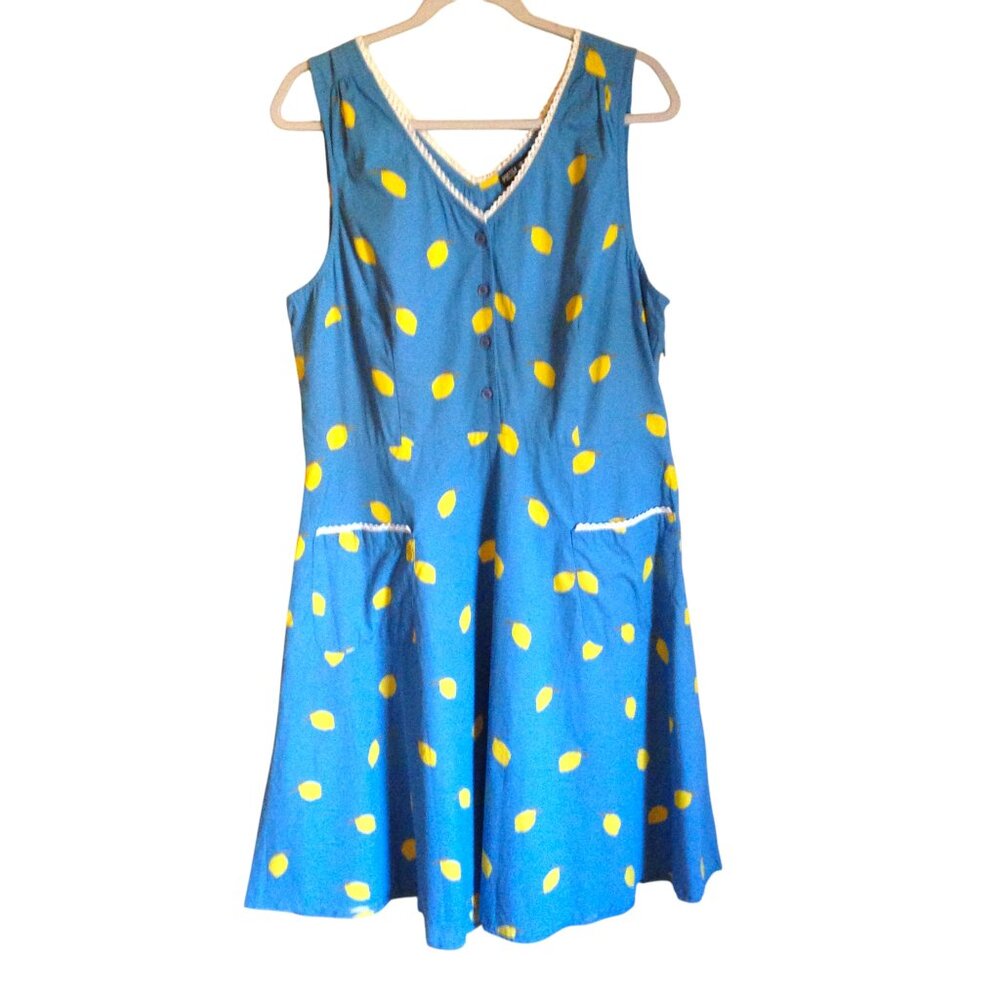 Pretty Vacant Dress Lemon Print with Square Pockets XXL